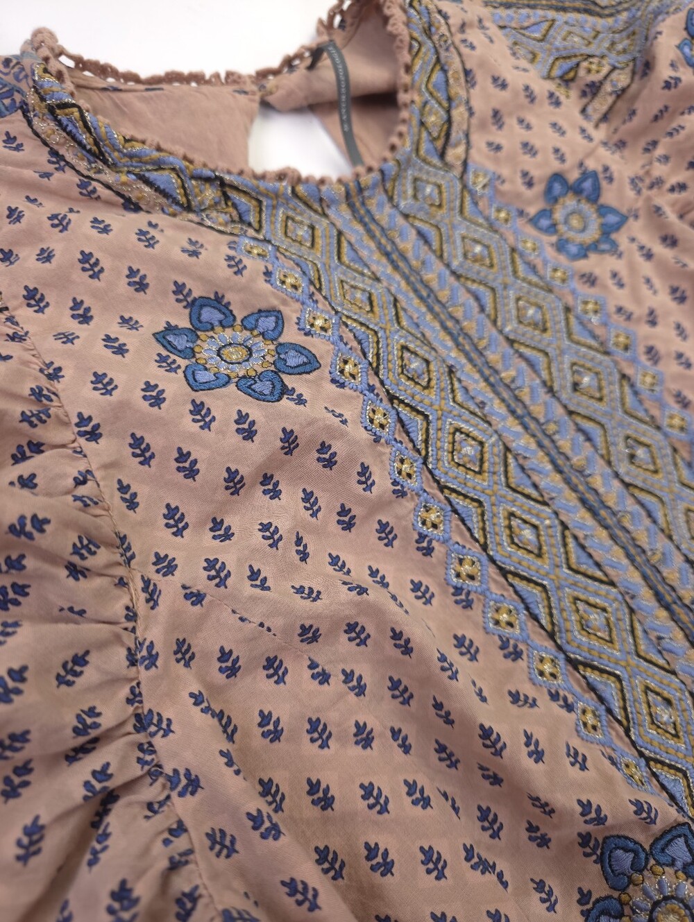 Anthropologie Embroidered Boho Peasant Dress Dusty Rose Sz M - Picture 8 of 15